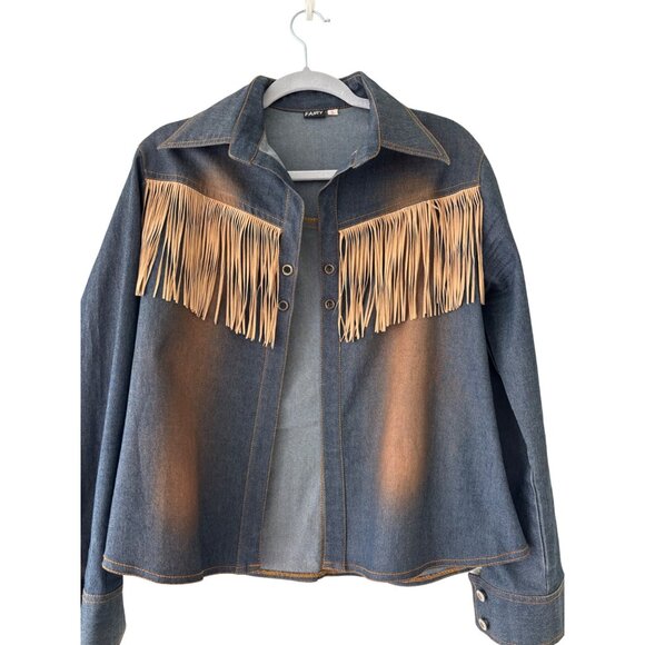 Fairy Brand Western Cowgirl Style Denim Fringe Jacket  - Small - Picture 1 of 12